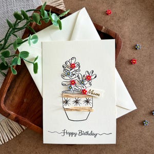 Botanical lover floral birthday card for plant lady greetings for gardener mum Summer farmhouse floral gift boho style 3D line art LGBT wife