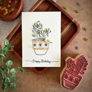 Cactus lover floral birthday card for plant lady botanical greetings for gardener mum Summer farmhouse floral gift boho style 3D line art