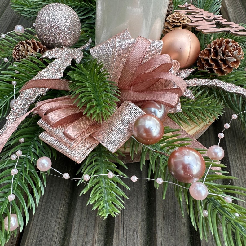 Rose Gold Christmas Table Centrepiece Elegant Pink Pillar Etsy UK