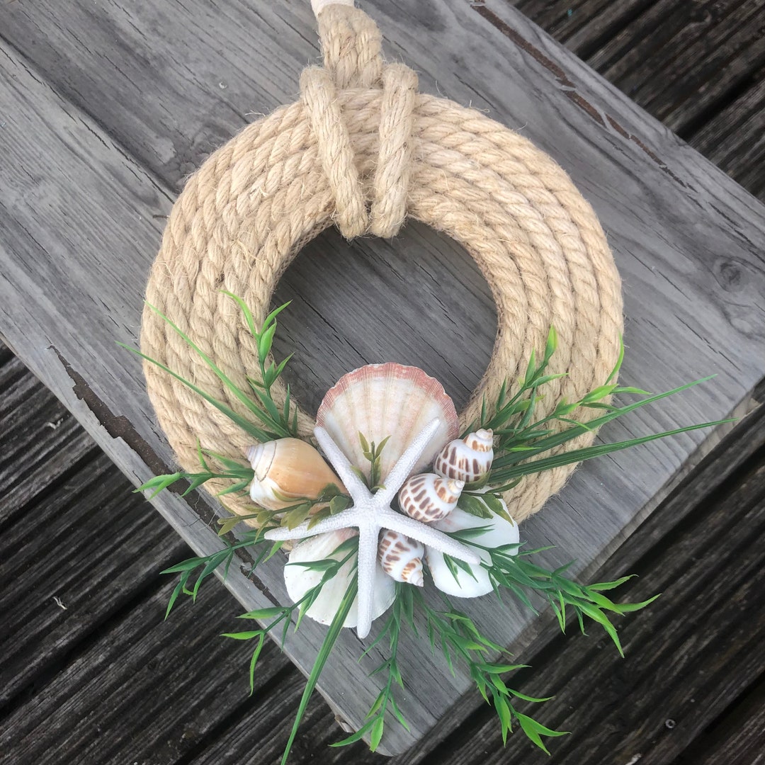 Shell Rope Decor Coastal Rope Door Seashells Starfish Wreath , Nautical Beach Hut Home ...