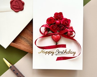 Personalised red rose birthday card wife floral keepsake romantic girlfriend date night gift wedding anniversary classic red flower box