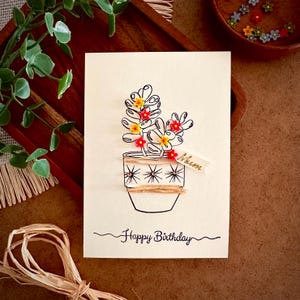 Carte d'anniversaire floral dame plante pour amant succulent maman salutations jardinier soeur cadeau botanique 3D amoureux de la nature fille voeux de sympathie