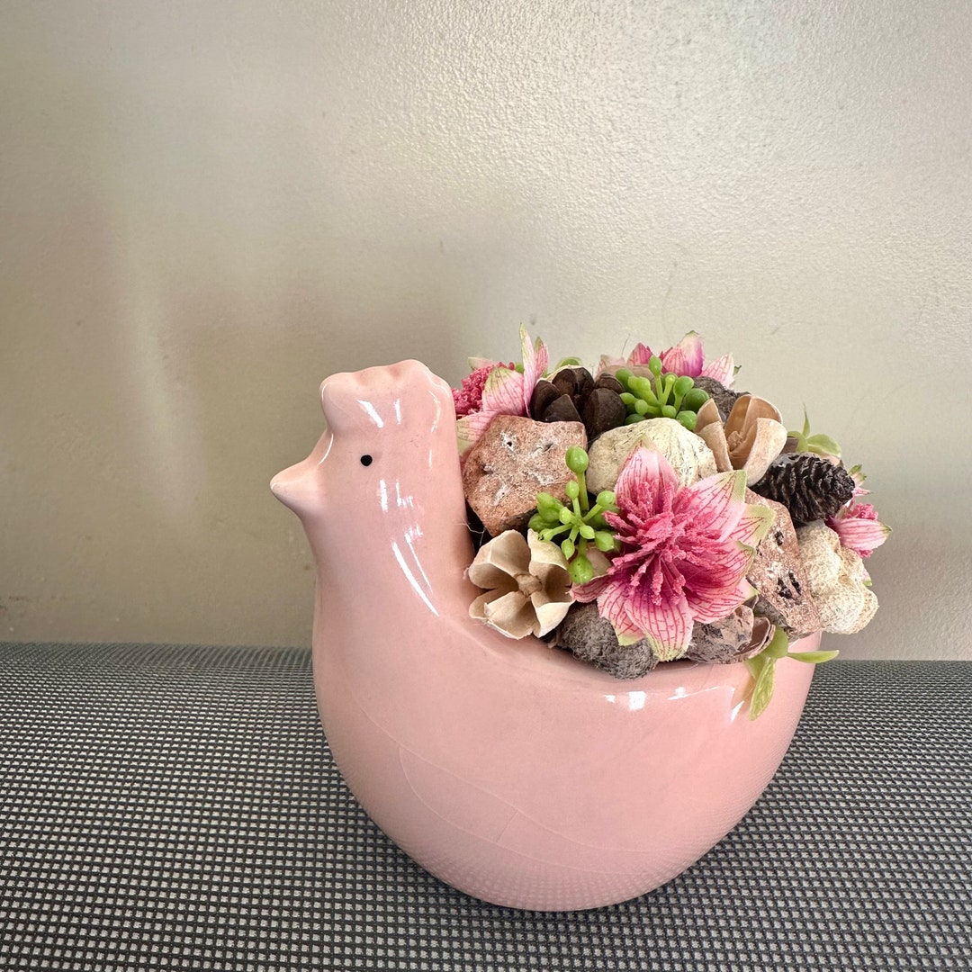 Pink Chicken Ceramic Flower Pot for Valentines Day , - Etsy UK