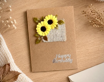 Rustic sunflower birthday card Autumn greetings mum wildflower garden grandma retro style keepsake country farmhouse vibe