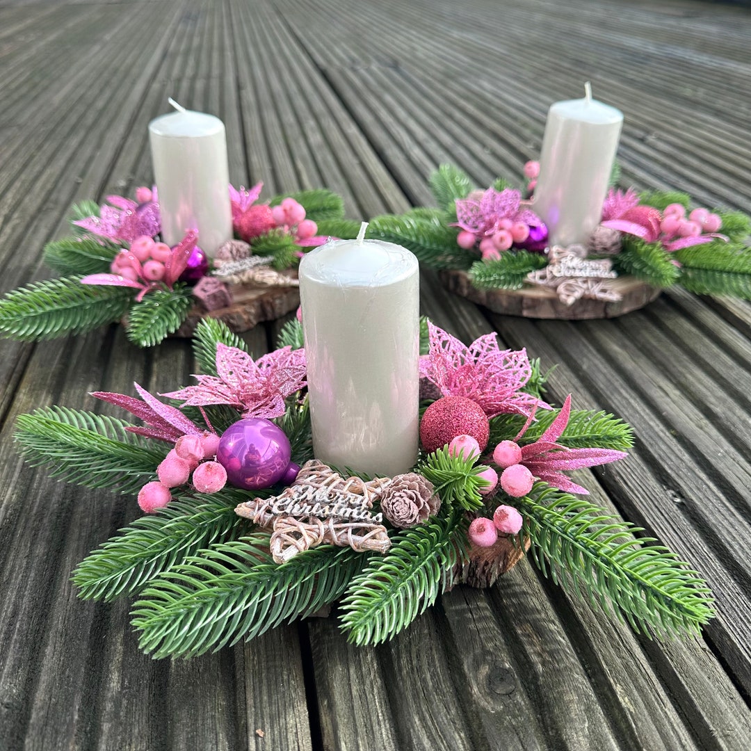 Pink Christmas Candle Holder Elegant Small Table Centrepiece Etsy UK