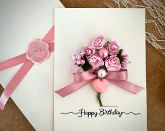 Feminine floral wife birthday card luxury rose keepsake gift coquette girl style elegant greetings card for daughter shabby chic bouquet