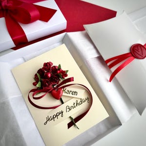 Carte d'anniversaire personnalisée rose rouge pour femme, coffret cadeau souvenir floral pour petite amie romantique, rendez-vous amoureux, grand-mère