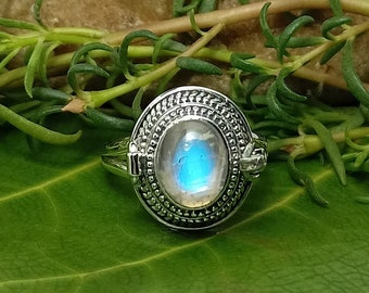 Mother day gift, Locket ring , Moonstone Ring, Poison ring, 925 Sterling Silver Plated Ring, Silver box Ring, Poisoner ring
