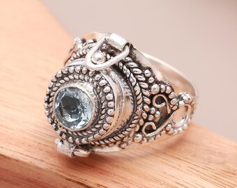 Boho Topaz Locket Ring | Sterling Silver Plated Gothic Ring Christmas Special Gift For her