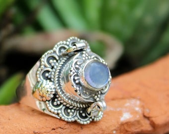 Sterling Silver Plated Locket Ring, Labradorite Stone Compartment