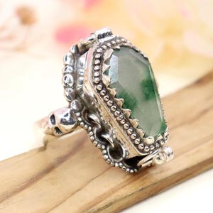 Moss Agate Locket Ring, Coffin Ring, Skeleton Ring, Compartment Locket Box Ring, Anniversary Gift , Boho Gift for Her,