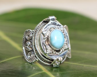 Mother day Special, Poison ring, Larimar Ring, 925 Sterling Silver Plated Ring,Poison box Silver Ring, Silver Box Ring Poisoner ring