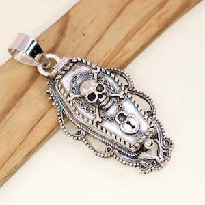 Skeleton Pendant, Skull Locket Necklace, 925 Sterling Silver Plated , Box Skull Pendant, Black Gift For Her, Locket Pendant