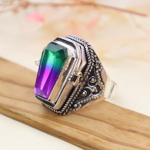 Locket Ring, Color Quartz Coffin, Coffin Ring, Snake Ring, Compartment Locket Box Ring, Mother Day Special, Boho Gift for Her