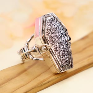 Locket Ring, Coffin Ring, Women Ring, Compartment Locket Box Ring, Mother Day Special, Boho Gift for Her, Skeleton Coffin Ring,