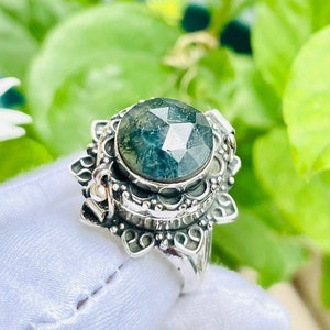 Poision Ring With Natural Moss Agate Gemstone ,Poision Box Ring,Fancy RIng,Secret Compartment Ring,Rings For Gift,Rings