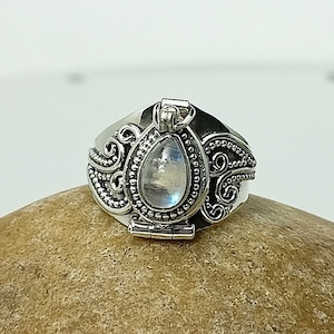 Locket Ring | Moonstone Ring | 925 Sterling Silver Plated | Box Ring | Compartment ring | Gift for mom | Statement ring