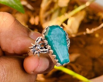 Spider Ring With Natural Emerald Gemstone,Fancy Ring,Secret ,Rings For Gift,Coffin Ring,Emerald Ring