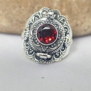 Gift for mom ,Poison Ring, Compartment ring, Garnet Ring, 925 Sterling Silver Plated Ring, box Ring, Handmade Ring , Mother day Special