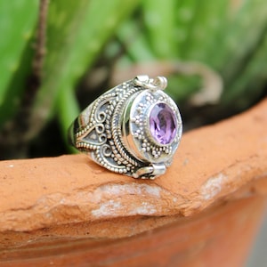 Locket Ring Compartment ring Handmade ring Amethyst Ring 925 Sterling Silver Plated Ring Gift for Women Mother Day Gift