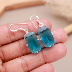 Blue Topaz Earrings, Handmade Earrings, 925 Sterling Silver, Teardrop Blue Topaz Earrings, Gift for her, Dangle-Drop Earrings