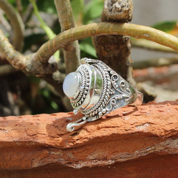 Handmade Moonstone Box Ring | Sterling Silver Plated Locket