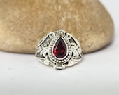 Poison box Ring, Mother day gift,Garnet box Ring, 925 Sterling Silver Plated Ring, Red Stone Ring,Handmade Poison Ring, Pear Shape Ring, her