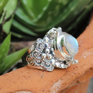 Silver Plated Ring with Hidden Compartment Ring, Natural Moonstone, Handmade Jewelry, Gift for Her, Secret Compartment Ring, Christmas Gift
