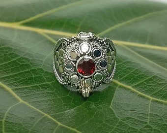 Mother day gift,Poison Ring,Compartment ring,Garnet Ring, 925 Sterling Silver Plated Ring,Silver box Ring,Red Stone Ring,Gift For Every One
