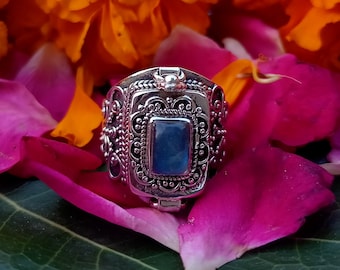 Natural Blue Labradorite stone| Designer poison ring| 925 Sterling silver plated| Mother day special gift| gift for her| Handmade silver.