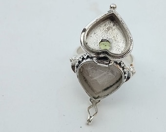 Peridot Locket Ring, Handmade Sterling Silver Plated Heart Box Ring