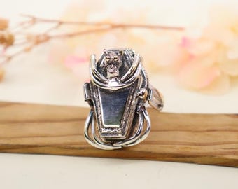 Silver Plated Coffin Locket Ring, Compartment Ring, Boho Gift