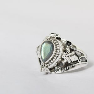 Summer day, Poison Ring ,Compartment ring,Labradorite Ring,925 Sterling Silver Plated Ring,Silver box Ring,Women ring,