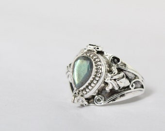 Compartment Labradorite Ring, 925 Sterling Silver Plated