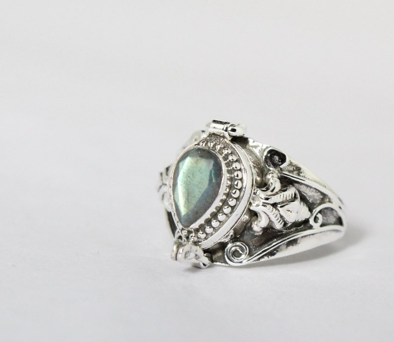 Summer day, Poison Ring ,Compartment ring,Labradorite Ring,925 Sterling Silver Plated Ring,Silver box Ring,Women ring, image 1