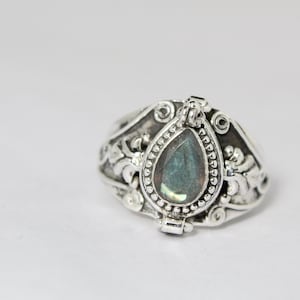 Summer day, Poison Ring ,Compartment ring,Labradorite Ring,925 Sterling Silver Plated Ring,Silver box Ring,Women ring, image 3