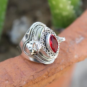Box Ring | Garnet Box Gemstone Ring | 925 Sterling Silver Plated Ring| Openable Ring | Birthday gift | Box Ring | mother day gift.