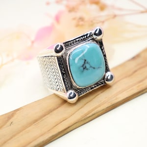 Men Ring With Turquoise Ring 925 Sterling Silver Ring For Men Jewelry, Biker Ring, Band Ring, Oxidized Jewelry, Gift For Him Ring
