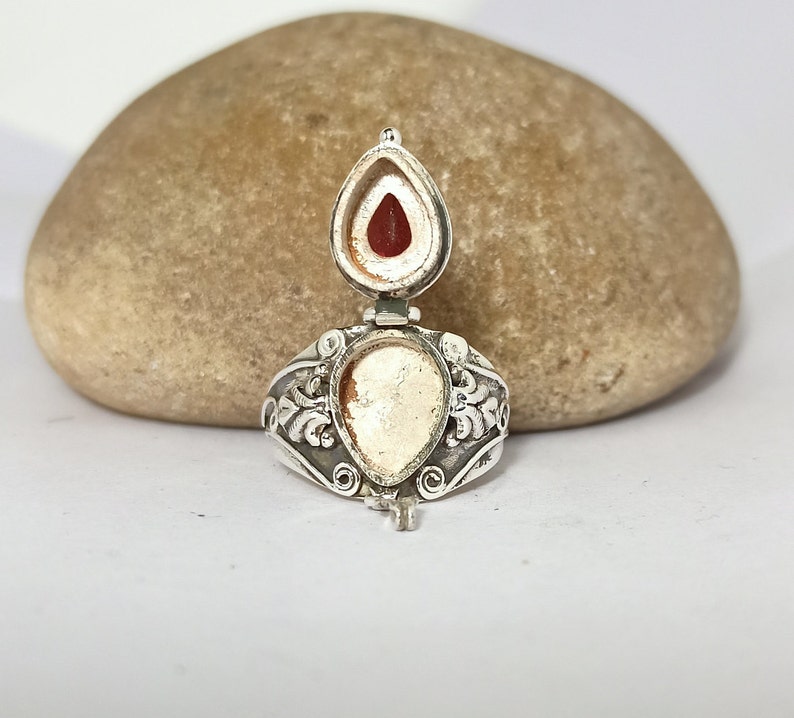 Poison box Ring, Mother day gift,Garnet box Ring, 925 Sterling Silver Plated Ring, Red Stone Ring,Handmade Poison Ring, Pear Shape Ring, her image 3