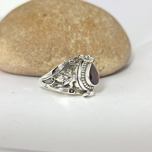 Poison box Ring, Mother day gift,Garnet box Ring, 925 Sterling Silver Plated Ring, Red Stone Ring,Handmade Poison Ring, Pear Shape Ring, her image 4