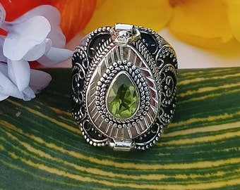 Peridot Poison ring, 925 Sterling Silver Plated Ring,Silver Box Ring,Unique Ring,Poison Ring,Handmade Poison Ring,Women Ring,Mother day gift