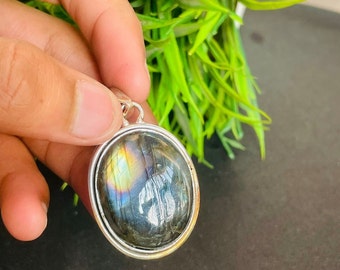 Handmade Labradorite Gemstone Pendant,  Oval Shaped 925 Sterling Silver Plated Ring, Unique Ring, Statement Ring, Mother's Day Special GIFT.