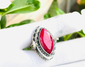 Marquise Shape Poison Ring,Silver Plated Ring,Poison Rings For Women And Girls,Natural Gemstone Ruby Rings,Mothers Day Gift Rings