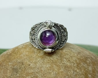 Mother day Special / Poison Ring / 925 Sterling Silver Plated Ring / Handmade Poison Ring / Purple Stone Ring / Amethyst Ring / Gift for Mom