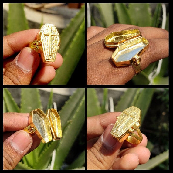 Beautiful Coffin Poison Ring pill Boxlocket Snuff Ring Poison Ring
