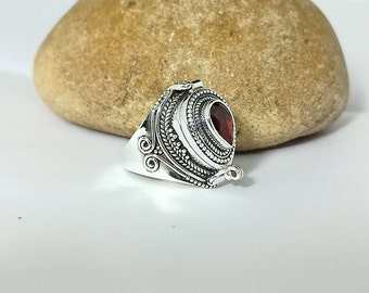 Mother day Special  ,Poison Ring, Compartment ring, Garnet Ring, 925 Sterling Silver Plated Ring, Silver box Ring  Gift for mom