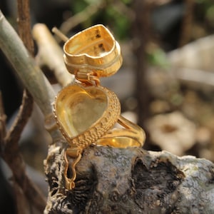 Heart Shape Garnet Ring| Poison Ring| Golden Plated Ring| Gift For Mom| Compartment Ring| Love Ring| Handmade Gold Ring| Women Ring.