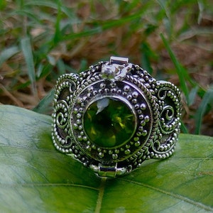 Valentine Special, Peridot Ring,925 Sterling Silver Plated Ring Unique Ring, Box Ring, Handmade Poison Ring Locket ring