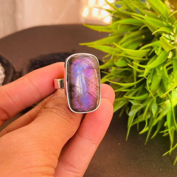 Summer Special Labradorite Gemstone Ring, 925 Sterling Silver Plated Ring, Statement Ring, Handmade Unique Ring, April Birthstone Ring,