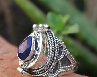 Mother Day Special |Sapphire Gemstone | Poison Ring | Unique Secret Message Box Ring|925 Sterling Silver Plated| Poisoner ring|